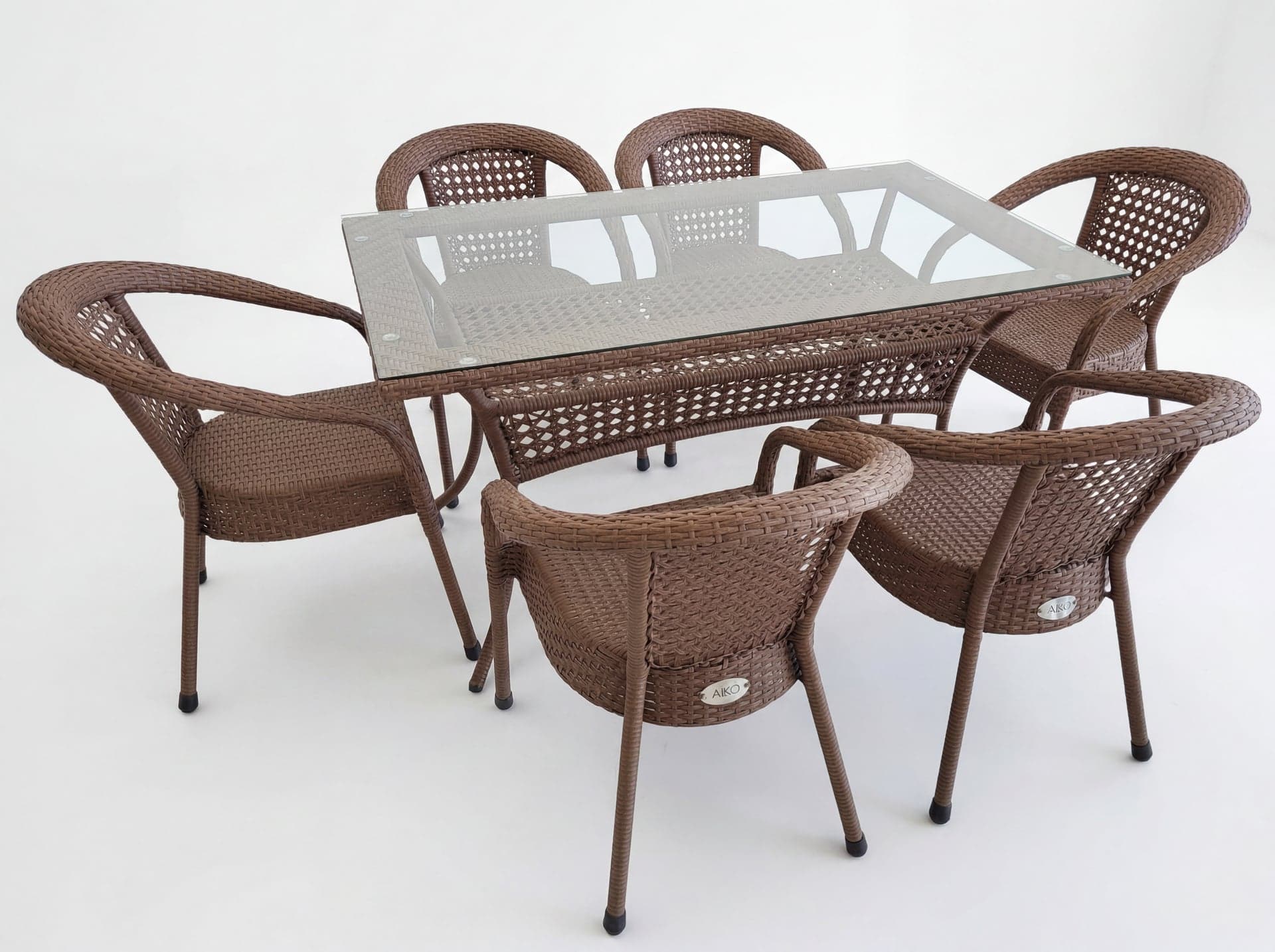 Комплект мебели DECO 1400*850 Цвет: 0221 (орех) (Стол (Стекло) 1400*850 + 6 Кресел без подушек)