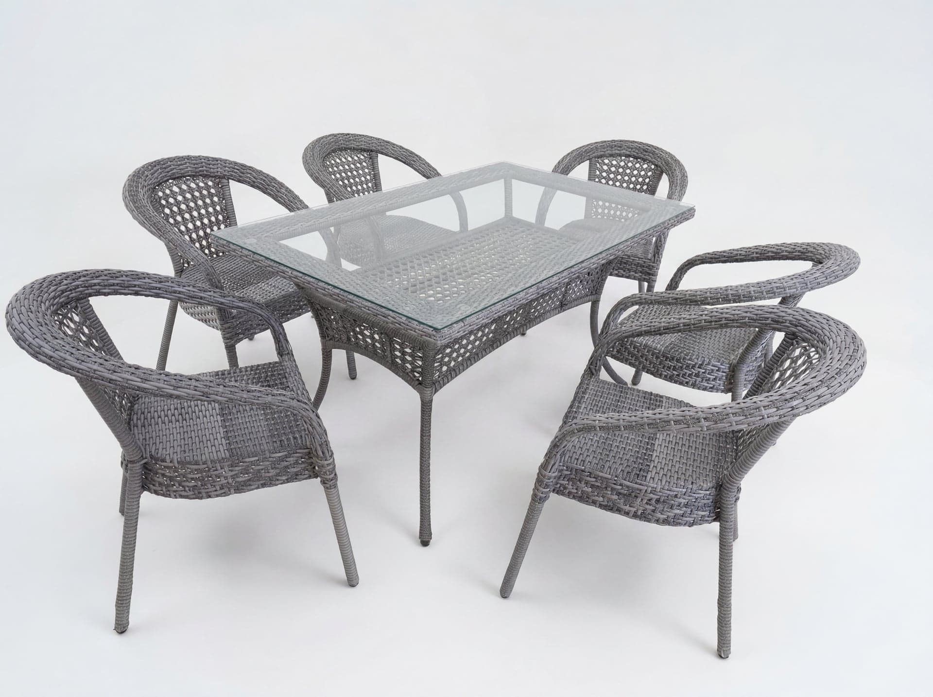 Комплект мебели DECO 1400*850 Цвет: 5045П (серый) (Стол (Стекло) 1400*850 + 6 Кресел без подушек)