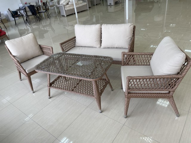 Комплект мебели KAMELYA (Диван 2х местный + 2 Кресла + Стол (Стекло)) 