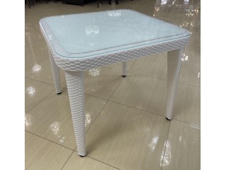 Комплект мебели Пластиковый  OSAKA 90-90 / OCTA Цвет: Белый (Стол (Стекло) + 4 Кресла)     