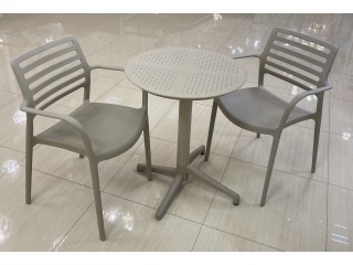 Комплект мебели Пластиковый MOON Д-60 складной / LOUISE XL Цвет: Кофе (Стол (Складной)  + 2 Кресла)