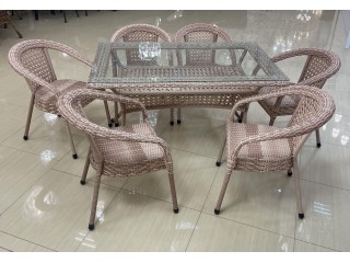 Комплект мебели DECO 1400*850 Цвет: 7035П (рыжий) (Стол (Стекло) 1400*850 + 6 Кресел без подушек)