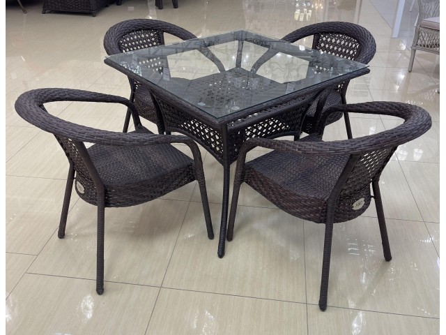 Комплект мебели DECO 900*900 Цвет: 4019 (коричневый) (Стол (Стекло) 900*900 + 4 Кресла без подушек)