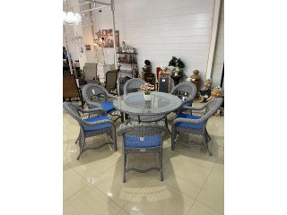 Комплект мебели SEVILLA Д-1300 Цвет: Цвет: 5045 (серый) (Стол (стекло) Д-1300 + 6 Кресел с подушками)