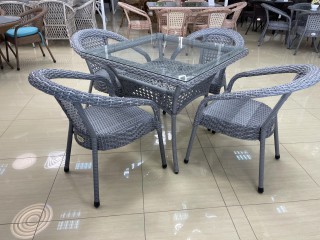 Комплект мебели DECO 900*900 Цвет: 5045 (серый) (Стол (Стекло) 900*900 + 4 Кресла без подушек)