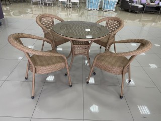 Комплект мебели DECO  Д-900 Цвет: 4444 (древесный) (Стол (стекло) Д-900 + 4 Кресла без подушек) 
