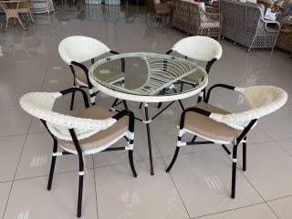 Комплект мебели ACAPULCO / BISTRO-2 Стол круглый разборный 6001 (белый) + 4 Кресла 