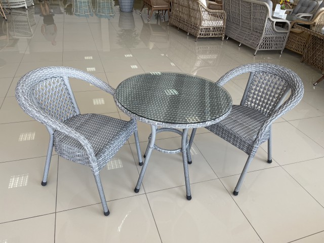 Комплект мебели DECO Стол (стекло) Д-720 + 2 Кресла без подушек Цвет: 5045П (серый)