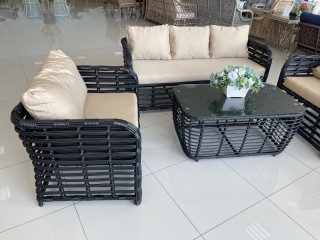 Комплект мебели  ELODY  Стол (стекло) + Диван 2-х местный  + 2 Кресла Цвет: 6005 (черный)