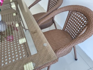 Комплект мебели DECO 1400*850 Цвет: 0221 (орех) (Стол (Стекло) 1400*850 + 6 Кресел без подушек)