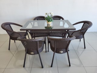 Комплект мебели DECO 1400*850 Цвет: 4019 (коричневый) (Стол (Стекло) 1400*850 + 6 Кресел без подушек)