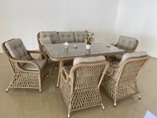 Комплект мебели MERCAN  NILUFER   (Диван 3х местный + 4 Кресла + Стол (Стекло))  