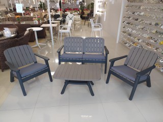Комплект мебели Пластиковый SILVA  Цвет: Древесный уголь (Диван 2х местный + 2 Кресла + Стол)