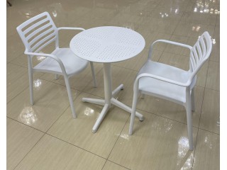 Комплект мебели Пластиковый MOON Д-60 / LOUISE XL Цвет: Белый (Стол + 2 Кресла)