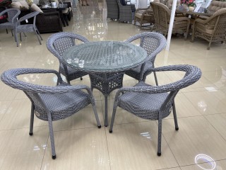 Комплект мебели DECO  Д-900 Цвет: 5045П (серый) (Стол (стекло) Д-900 + 4 Кресла без подушек) 