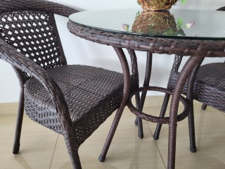 Комплект мебели DECO Стол (стекло) Д-720 + 2 Кресла без подушек Цвет: 4019 (коричневый)