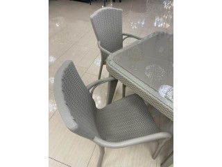 Комплект мебели Пластиковый  OSAKA 90-90 / ROYAL Цвет: Кофе (Стол (Стекло) + 4 Кресла)     