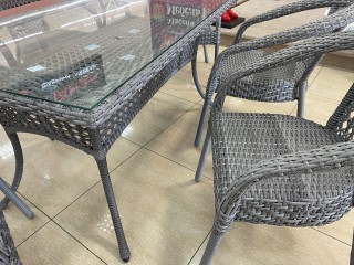 Комплект мебели DECO 1400*850 Цвет: 5045П (серый) (Стол (Стекло) 1400*850 + 6 Кресел без подушек)