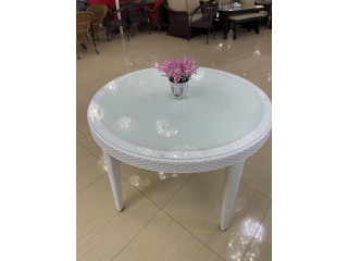 Комплект мебели Пластиковый  OSAKA Д-110 / ROYAL Цвет: Белый (Стол (Стекло) + 4 Кресла)  