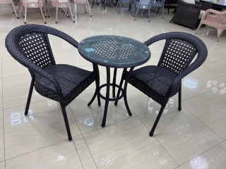 Комплект мебели DECO Д-600 Цвет: 5019 (темно-коричневый) (Стол кофейный (стекло) Д600 + 2 Кресла без подушек)