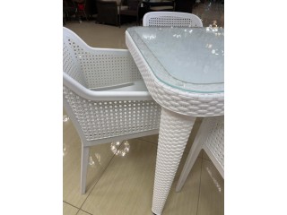 Комплект мебели Пластиковый  OSAKA 90-90 / OCTA Цвет: Белый (Стол (Стекло) + 4 Кресла)     