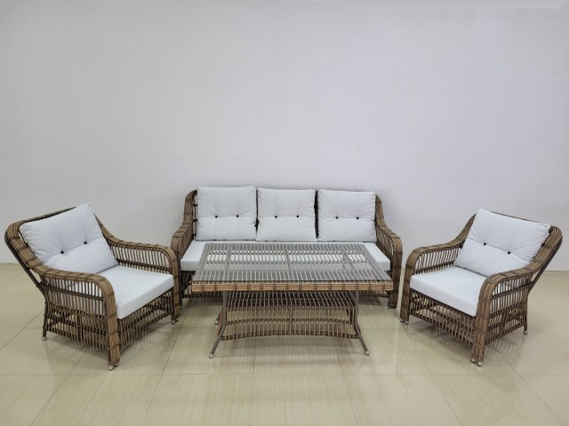 Комплект мебели AYBUKE (Диван 3х местный + 2 Кресла + Стол (Стекло))