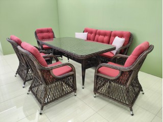 Комплект мебели MERCAN  NILUFER   (Диван 3х местный + 4 Кресла + Стол (Стекло))  