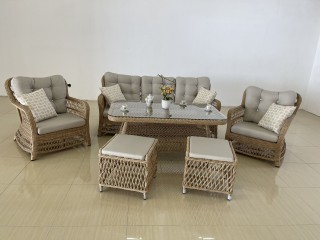 Комплект мебели POLEN LEYLAK  (Диван 3х местный + 2 Кресла + 2 Пуфика + Стол (Стекло))