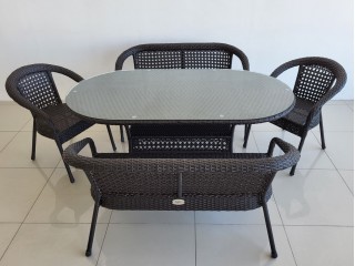 Комплект мебели CAMELIA / DECO Цвет: 5019 (тёмно-коричневый) (Стол (стекло) овальный + 2 Дивана 2-х местных + 2 Кресла )