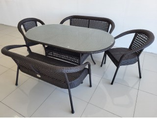 Комплект мебели CAMELIA / DECO Цвет: 5019 (тёмно-коричневый) (Стол (стекло) овальный + 2 Дивана 2-х местных + 2 Кресла )