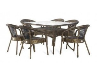 Комплект мебели DECO 1400*850 Цвет: 5045П (серый) (Стол (Стекло) 1400*850 + 6 Кресел без подушек)