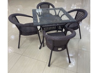 Комплект мебели DECO 900*900 Цвет: 4019 (коричневый) (Стол (Стекло) 900*900 + 4 Кресла без подушек)