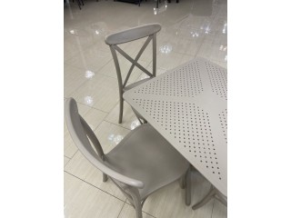 Комплект мебели Пластиковый MOON 70-70 складной / CAPRI Цвет: Кофе (Стол (Складной) + 4 Стула)   