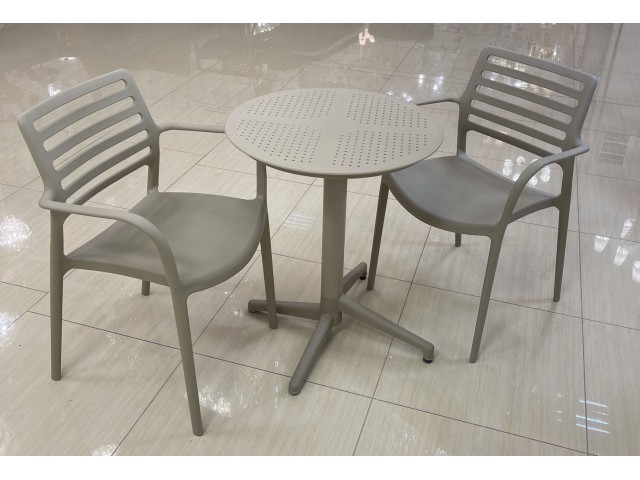 Комплект мебели Пластиковый MOON Д-60 / LOUISE XL Цвет: Кофе (Стол + 2 Кресла)