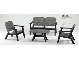 Комплект мебели Пластиковый SILVA  Цвет: Темный кофе (Диван 2х местный + 2 Кресла + Стол)